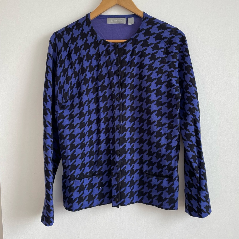 Liz Claiborne - Blue and Black Houndstooth Cardigan